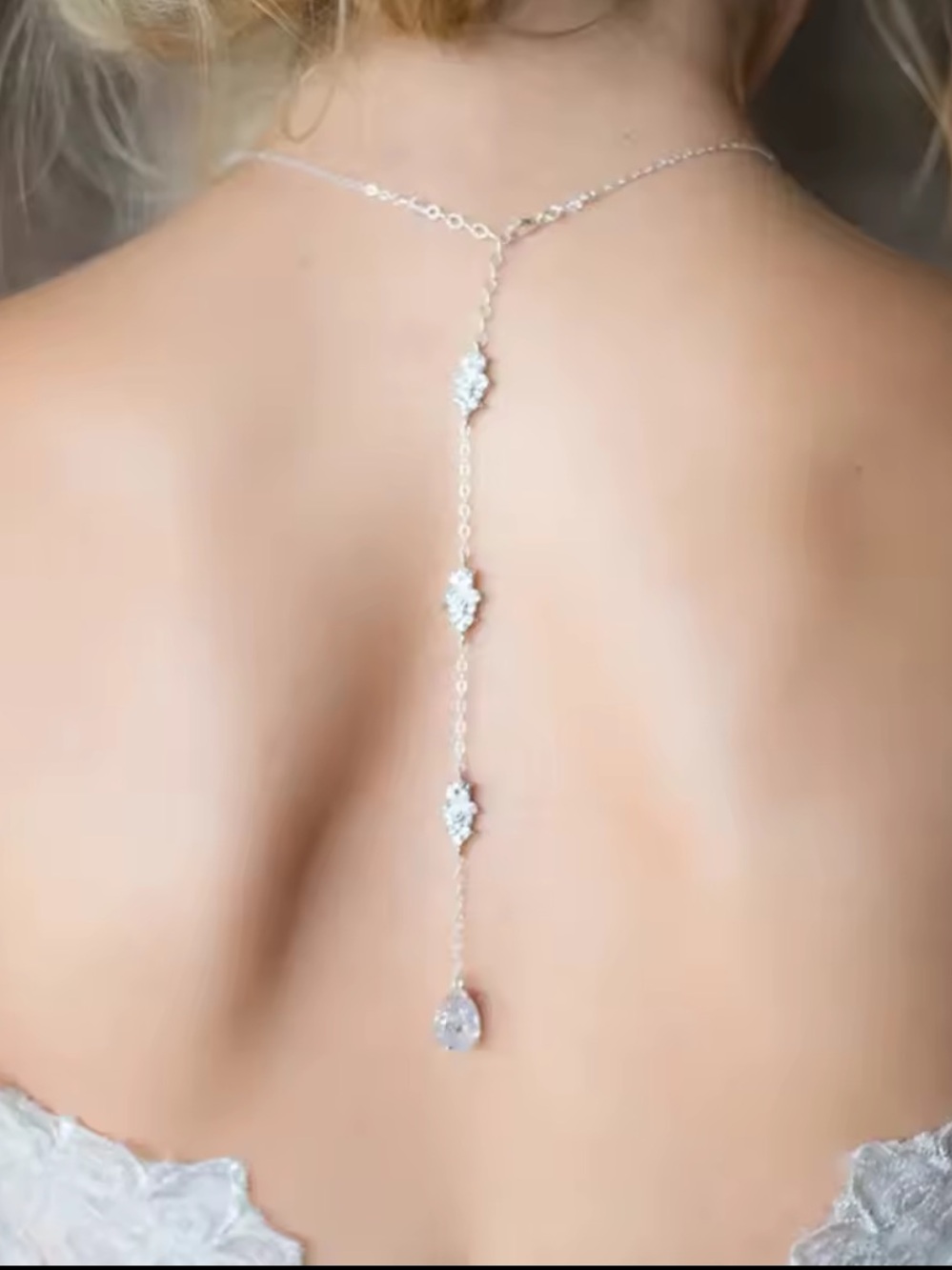 Delicate Crystal Back-Drop Necklace in Silver and Matching Earrings